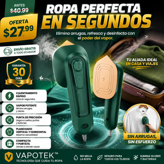 Vapotek™ Mini Plancha Vapor: porque la ropa arrugada no debería robarte la confianza.