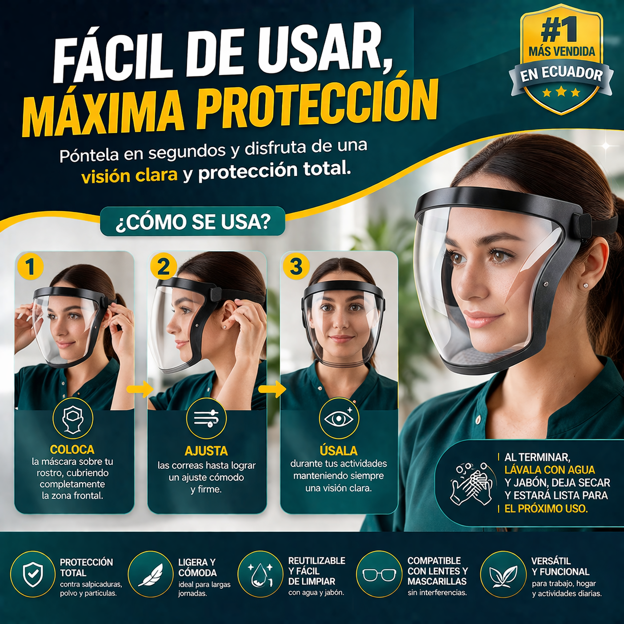 "ClearGuard™ Máscara  Protección Facial Transparente