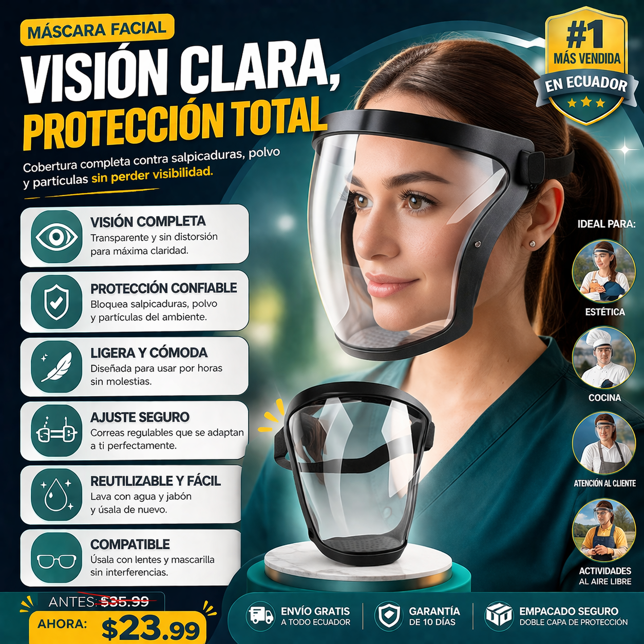 "ClearGuard™ Máscara  Protección Facial Transparente
